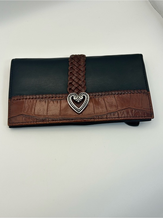 Brighton Handbags - Brighton Two-tone Leather Braided Wallet Black Brown Silver Plated Heart Vintage